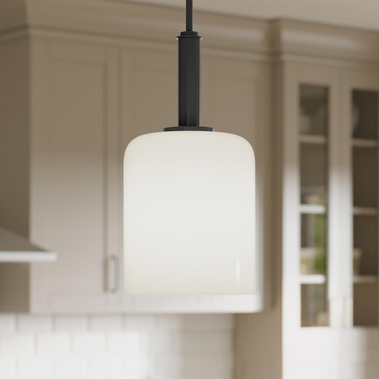 Progress Lighting P500516-31M Reines Pendant Matte Black - Close-Up Detail in Kitchen Setting