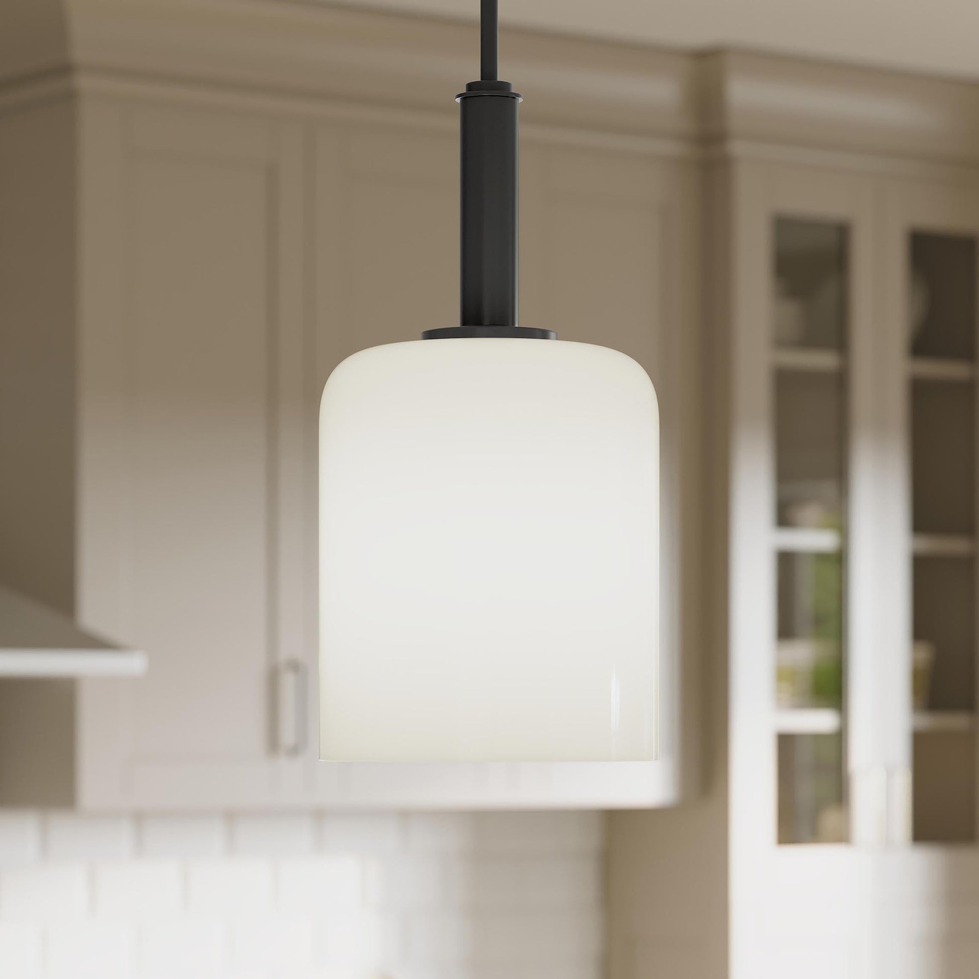 Progress Lighting P500516-31M Reines Pendant Matte Black - Close-Up Detail in Kitchen Setting