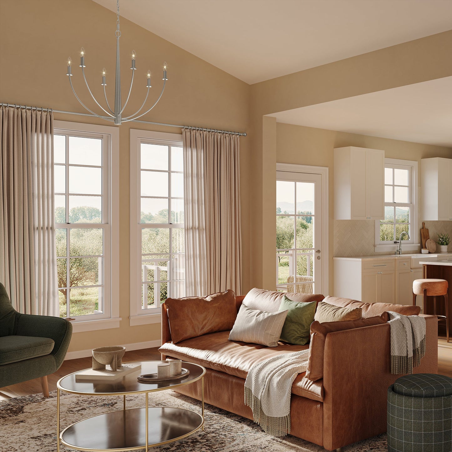 Progress Lighting P400459-009 Jheni Brushed Nickel Chandelier - Living Room Lifestyle Shot