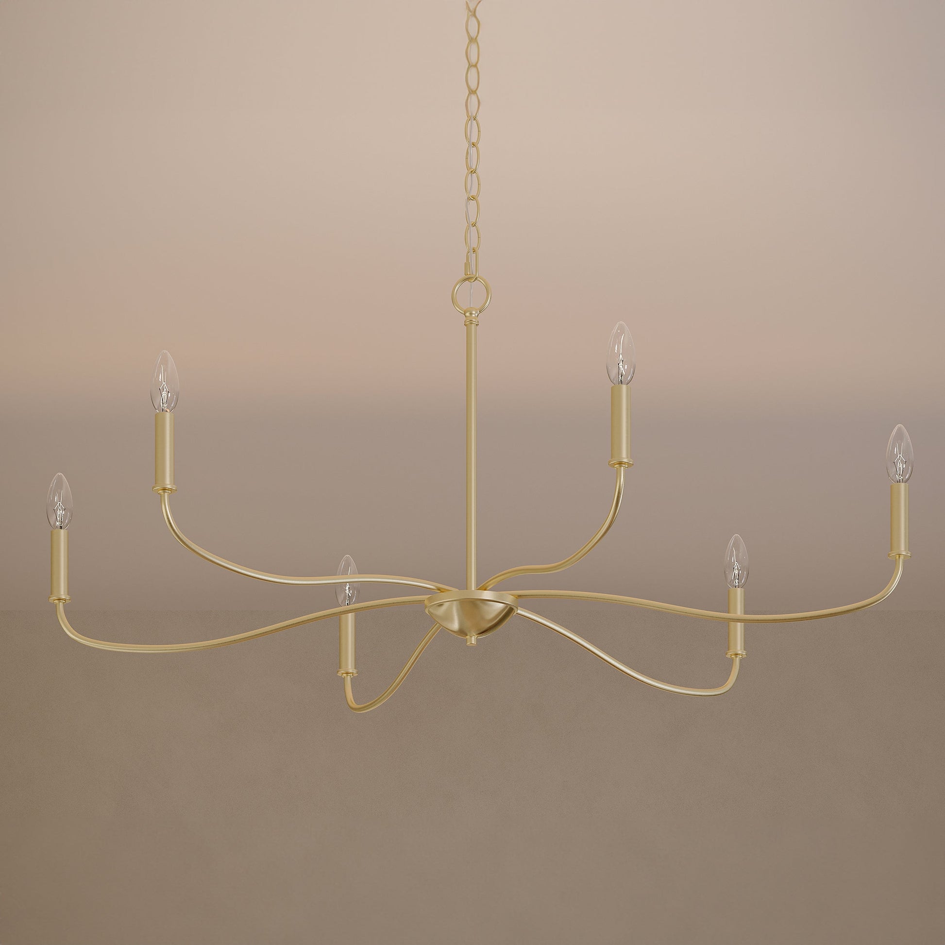 Progress Lighting P400464-191 Ilia 6-Light Brushed Gold Chandelier - Angled Detail View