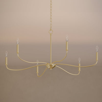 Progress Lighting P400464-191 Ilia 6-Light Brushed Gold Chandelier - Angled Detail View