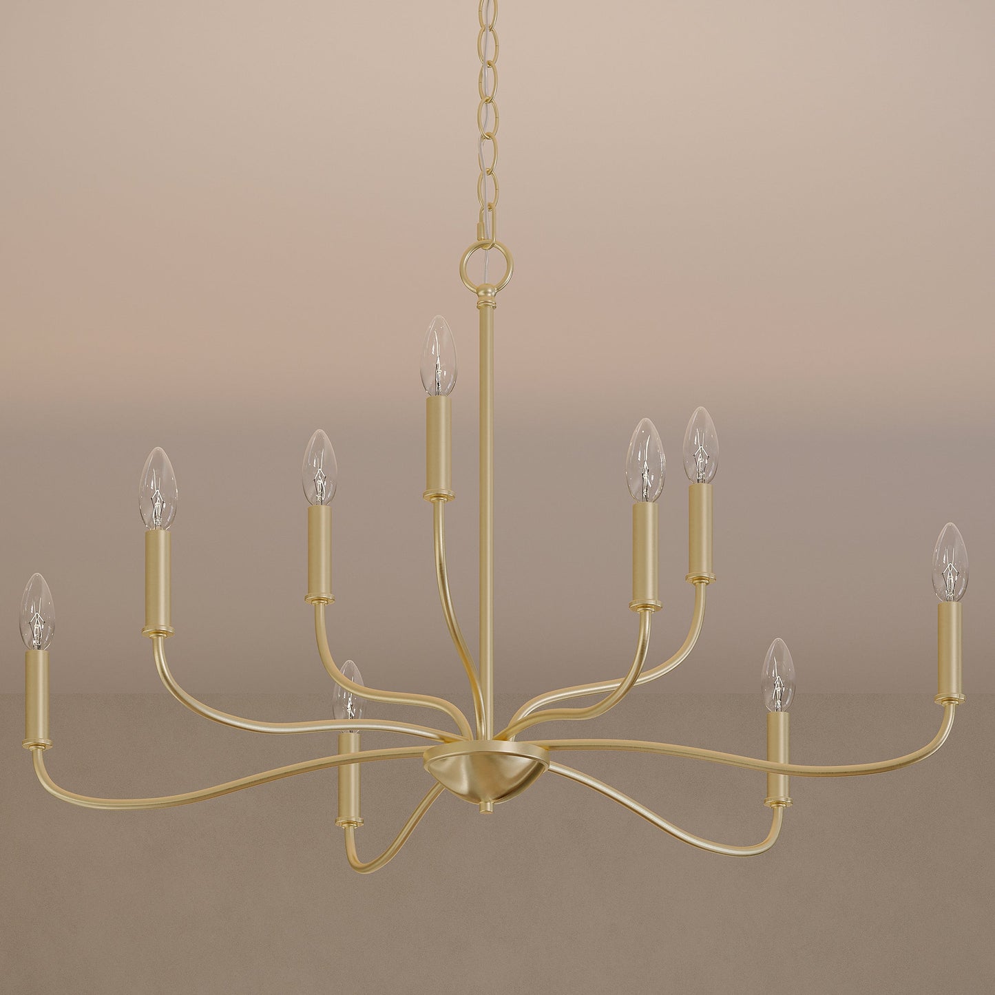 Progress Lighting P400465-191 Ilia 9-Light Brushed Gold Chandelier lifestyle room shot