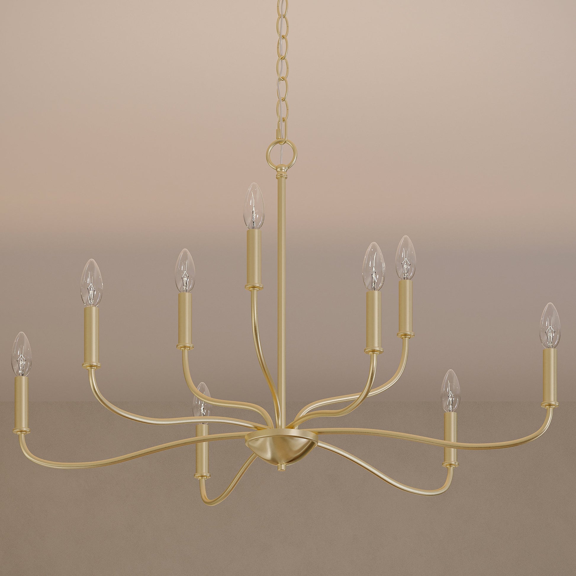Progress Lighting P400465-191 Ilia 9-Light Brushed Gold Chandelier lifestyle room shot