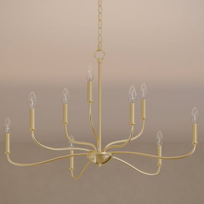 Progress Lighting P400465-191 Ilia 9-Light Brushed Gold Chandelier lifestyle room shot