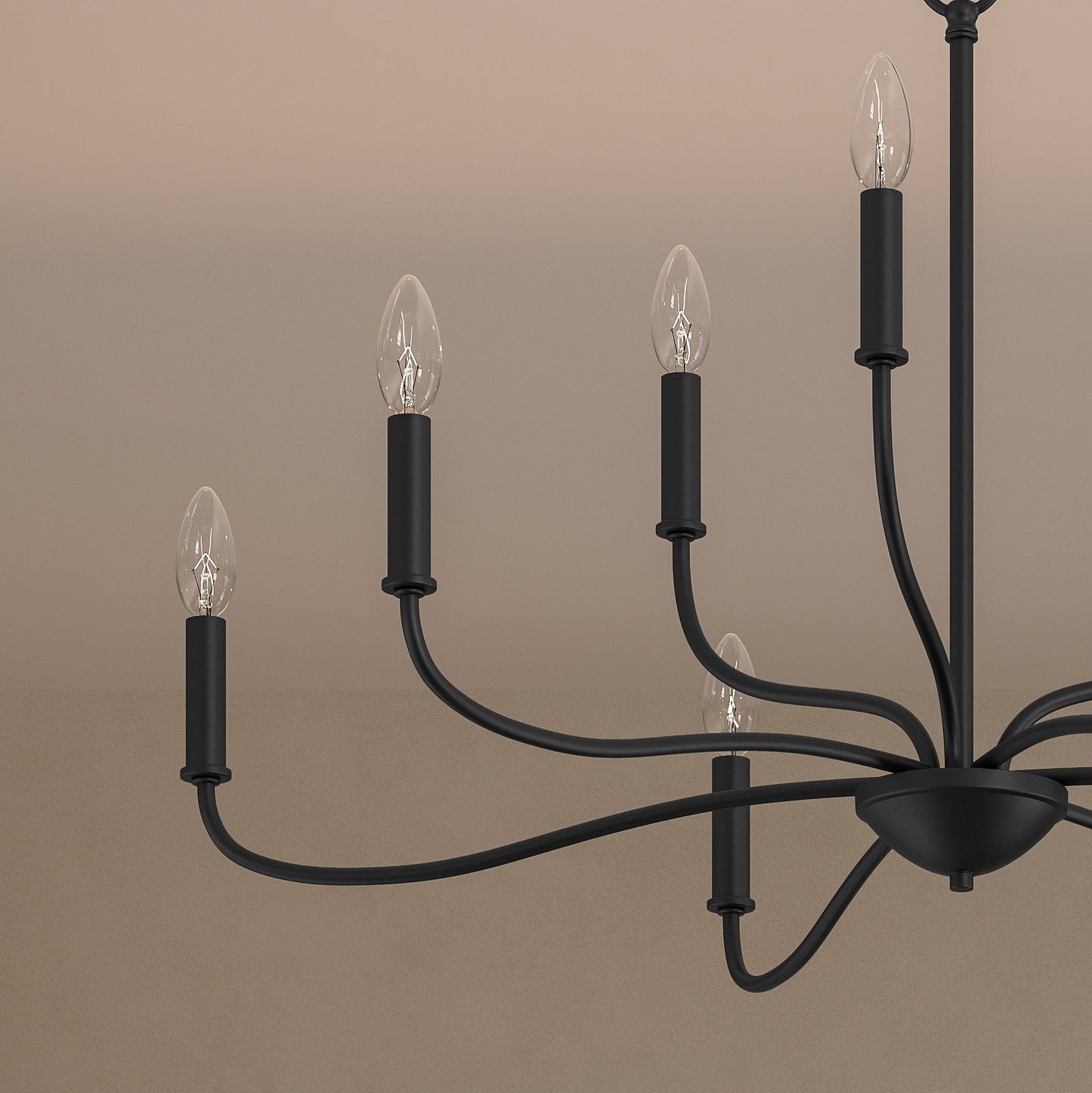 Progress Lighting P400465-31M Ilia 9 Light Matte Black Chandelier - Detail Close-Up of Arms and Candelabra Sockets