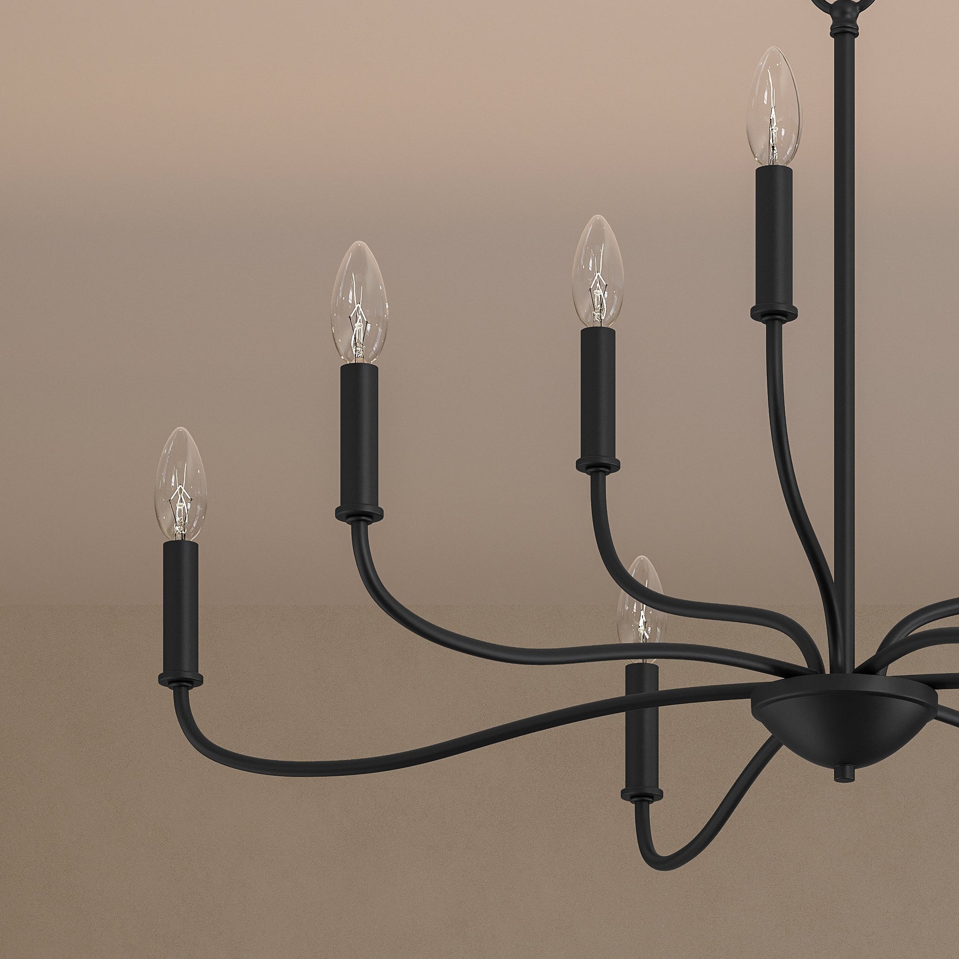 Progress Lighting P400465-31M Ilia 9 Light Matte Black Chandelier - Detail Close-Up of Arms and Candelabra Sockets