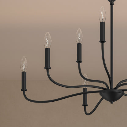 Progress Lighting P400465-31M Ilia 9 Light Matte Black Chandelier - Detail Close-Up of Arms and Candelabra Sockets