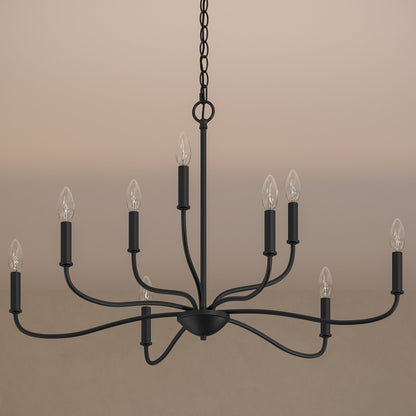 Progress Lighting P400465-31M Ilia 9 Light Matte Black Chandelier - Lifestyle Application Shot