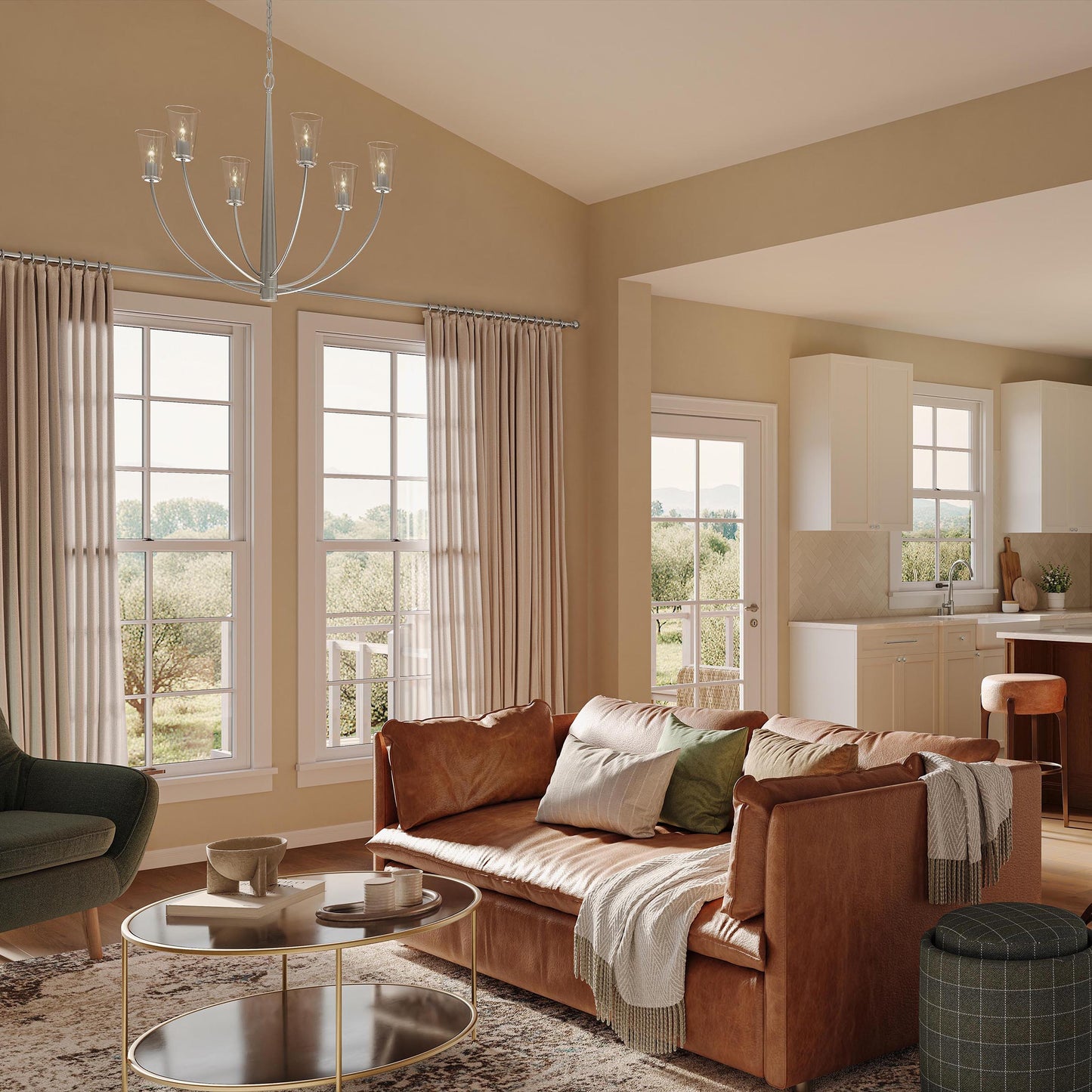 Progress Lighting P400454-009 Jheni Brushed Nickel Chandelier - Living Room Lifestyle Day View