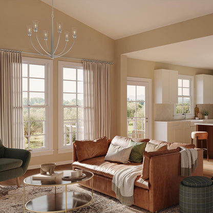 Progress Lighting P400454-009 Jheni Brushed Nickel Chandelier - Living Room Lifestyle Day View