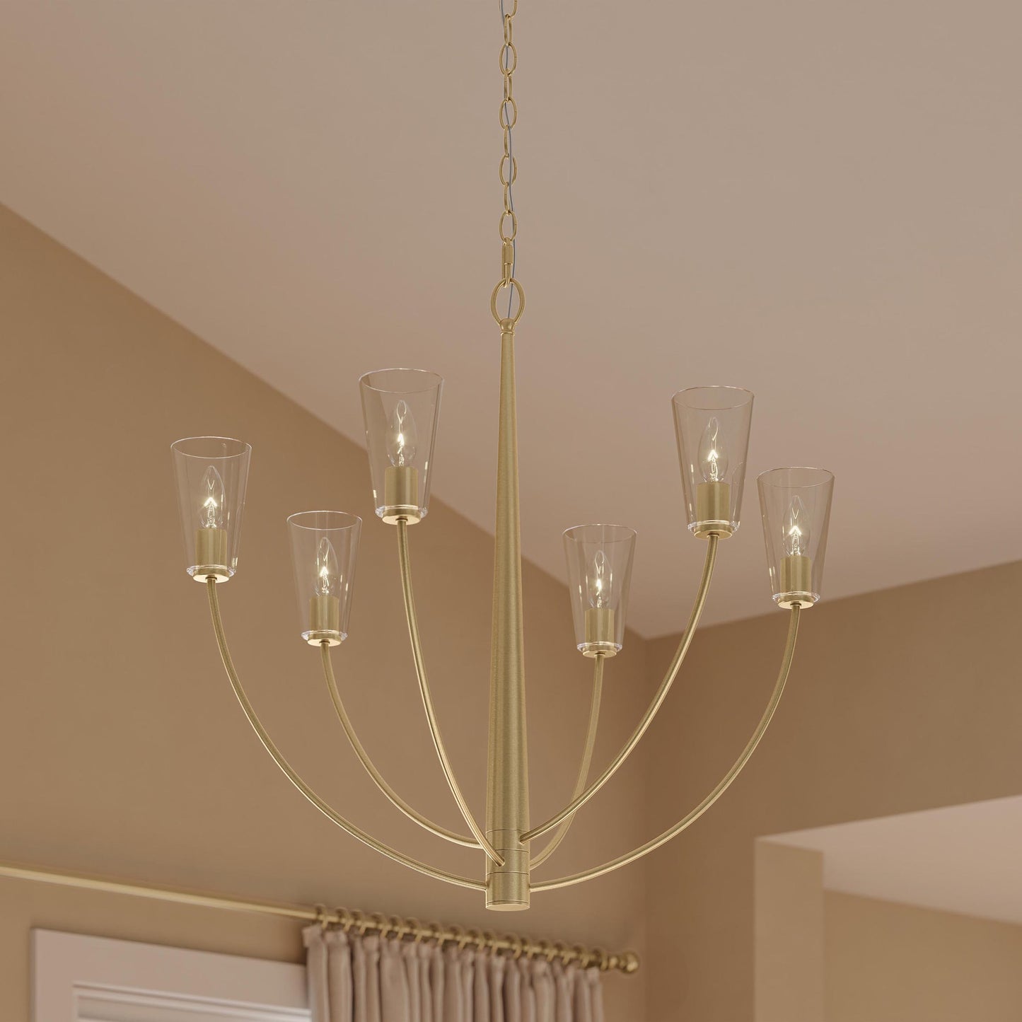 Progress Lighting P400454-191 Jheni Brushed Gold Chandelier - Detail Close-Up View