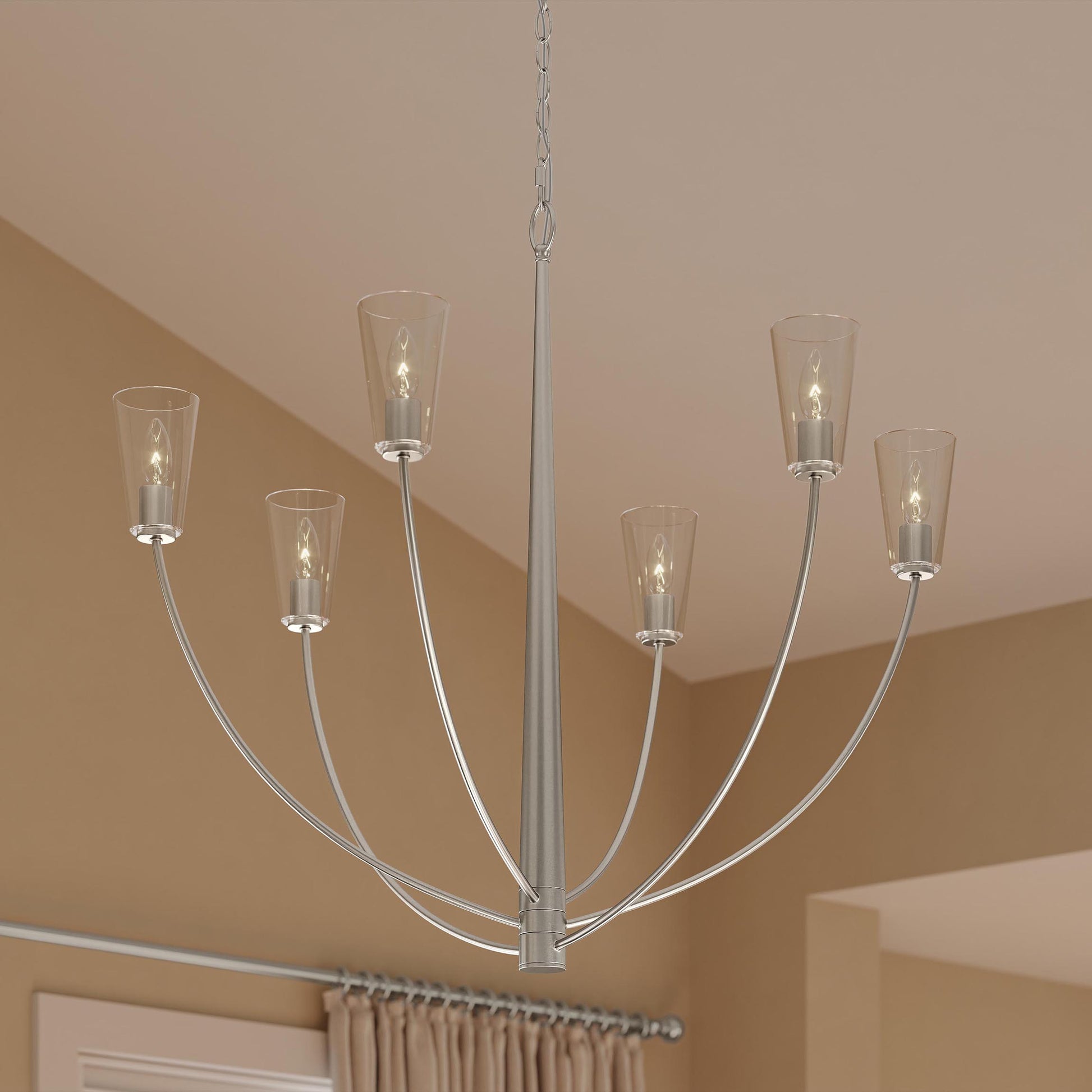 Progress Lighting P400455-009 Jheni Brushed Nickel Chandelier - Living Room Lifestyle Shot