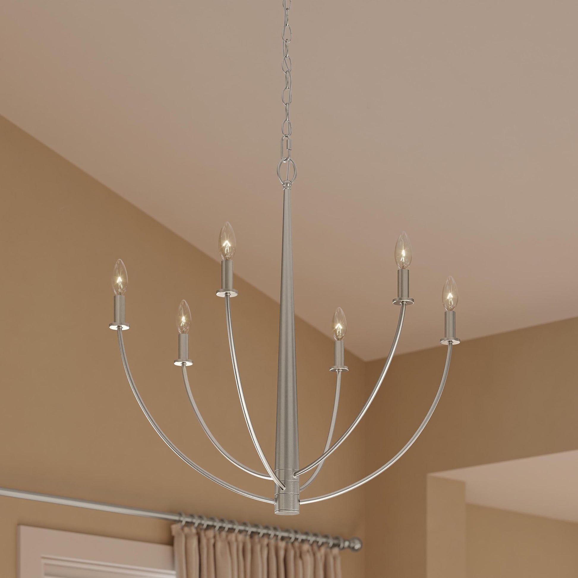 Progress Lighting P400459-009 Jheni Brushed Nickel Chandelier - Room Detail Lifestyle Shot