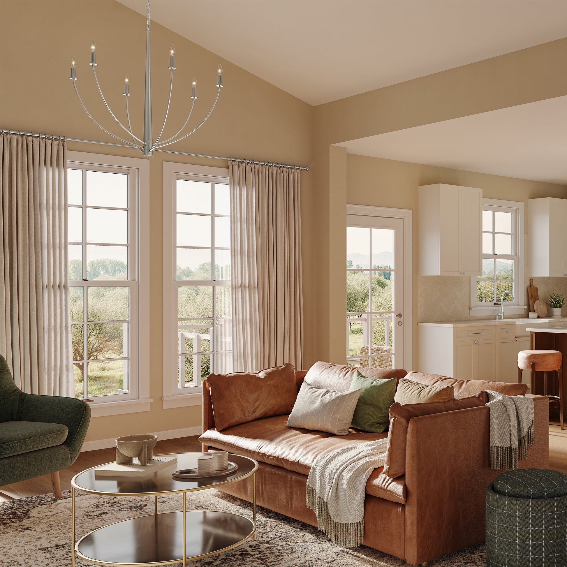 Progress Lighting P400460-009 Jheni Brushed Nickel Chandelier in Living Room - Daytime Lifestyle