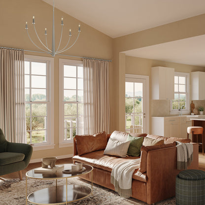 Progress Lighting P400460-009 Jheni Brushed Nickel Chandelier in Living Room - Daytime Lifestyle