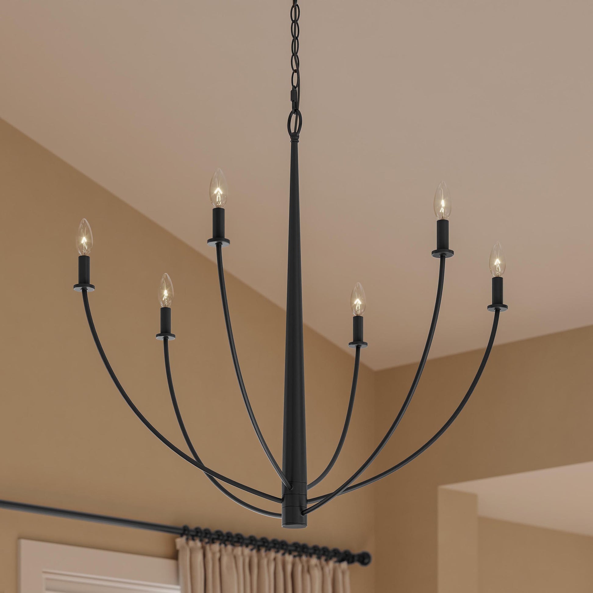 Progress Lighting P400460-31M Jheni Matte Black Chandelier Close-Up Detail in Room