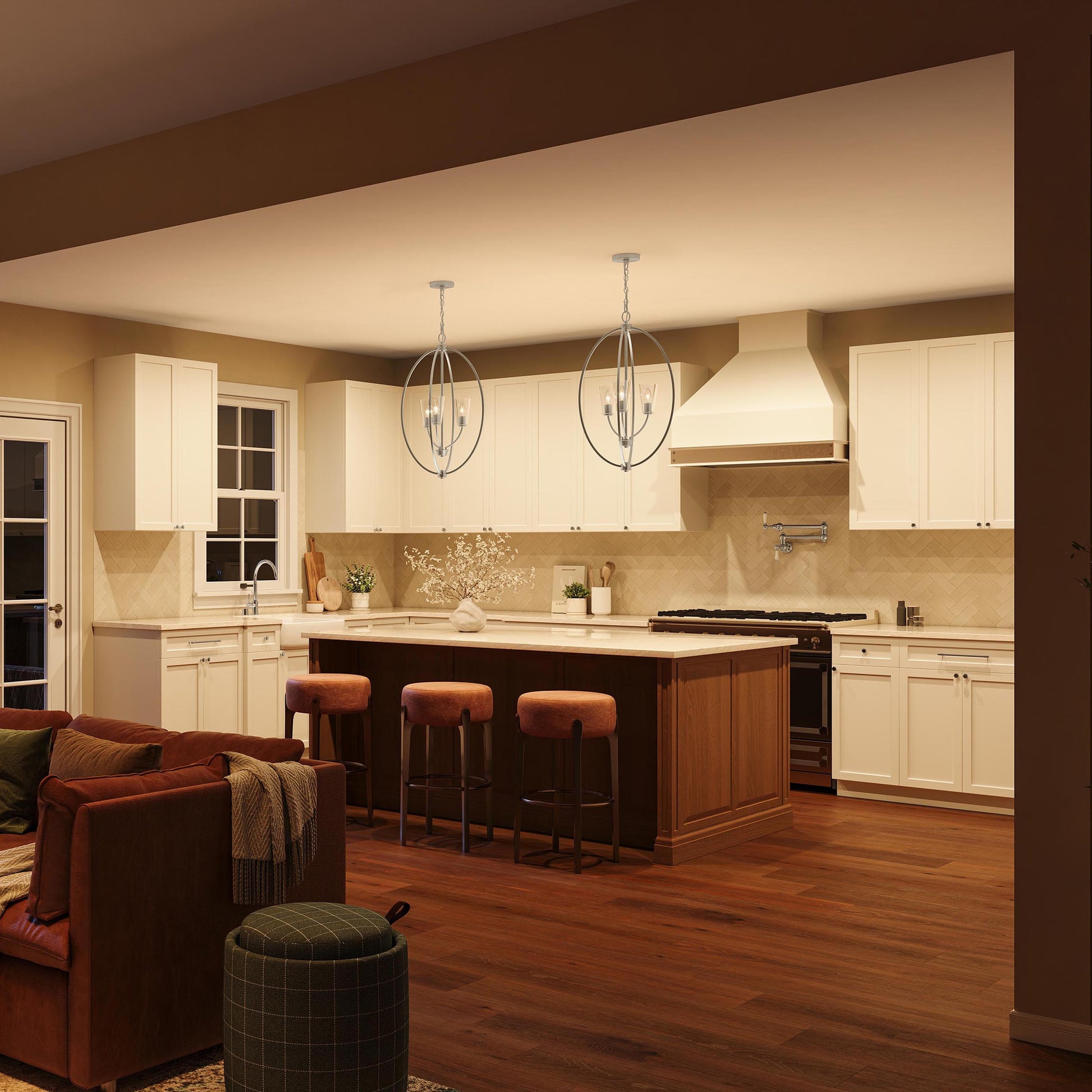 Progress Lighting P500512-009 Jheni Foyer Pendant Brushed Nickel Lifestyle Kitchen Night View