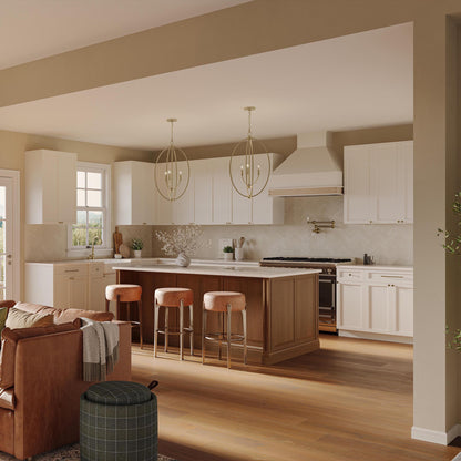 Progress Lighting P500513-191 Jheni Brushed Gold Foyer Pendant Shown in Kitchen Living Area Lifestyle Day View