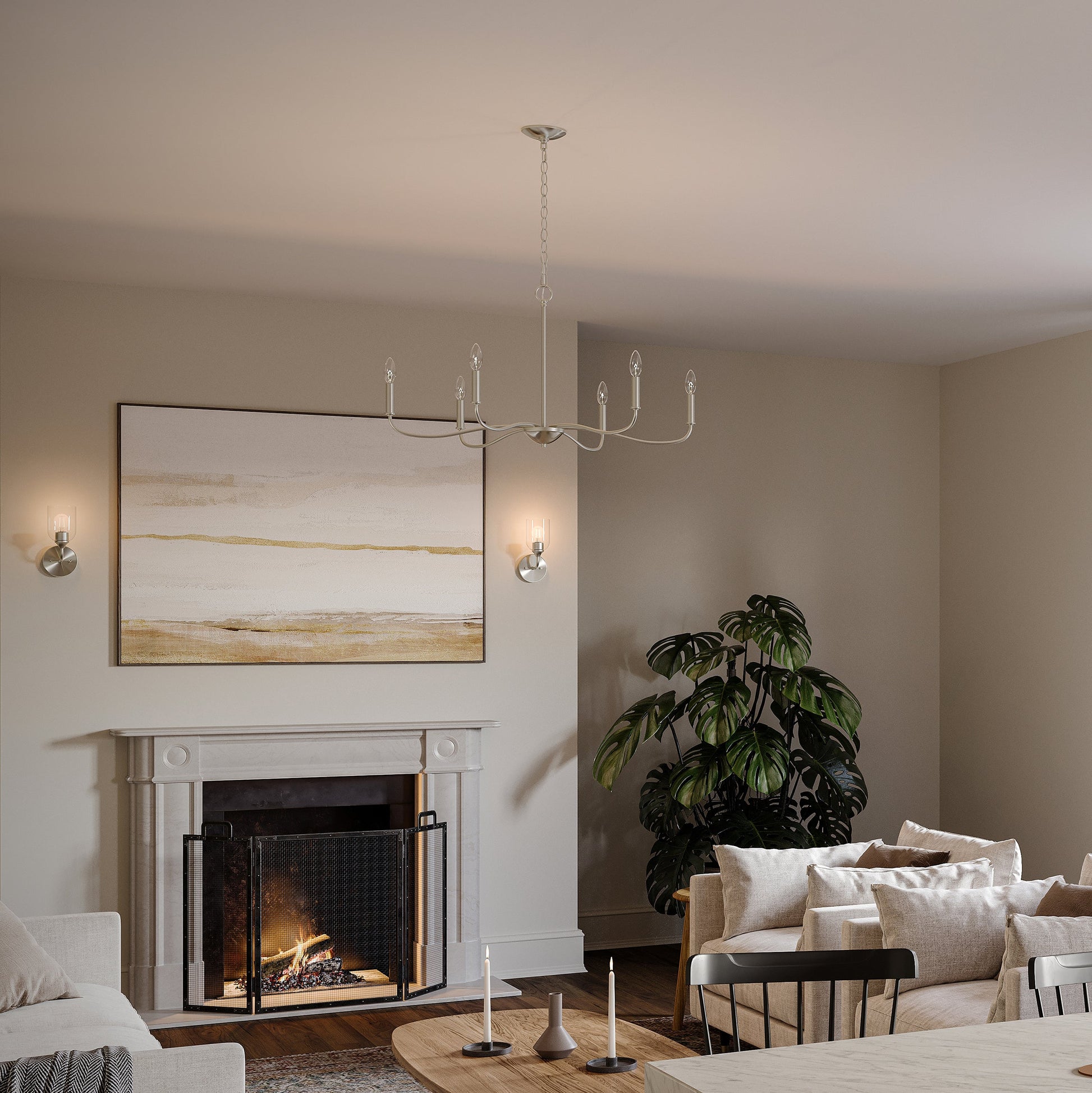 Progress Lighting Ilia P400463-009 Brushed Nickel Chandelier shown in a living room setting
