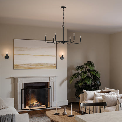 Progress Lighting Ilia P400463-31M Matte Black Chandelier Installed in Living Room Setting