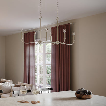 Progress Lighting P400466-009 Ilia 6-Light Brushed Nickel Linear Chandelier in Dining Room Lifestyle Day View
