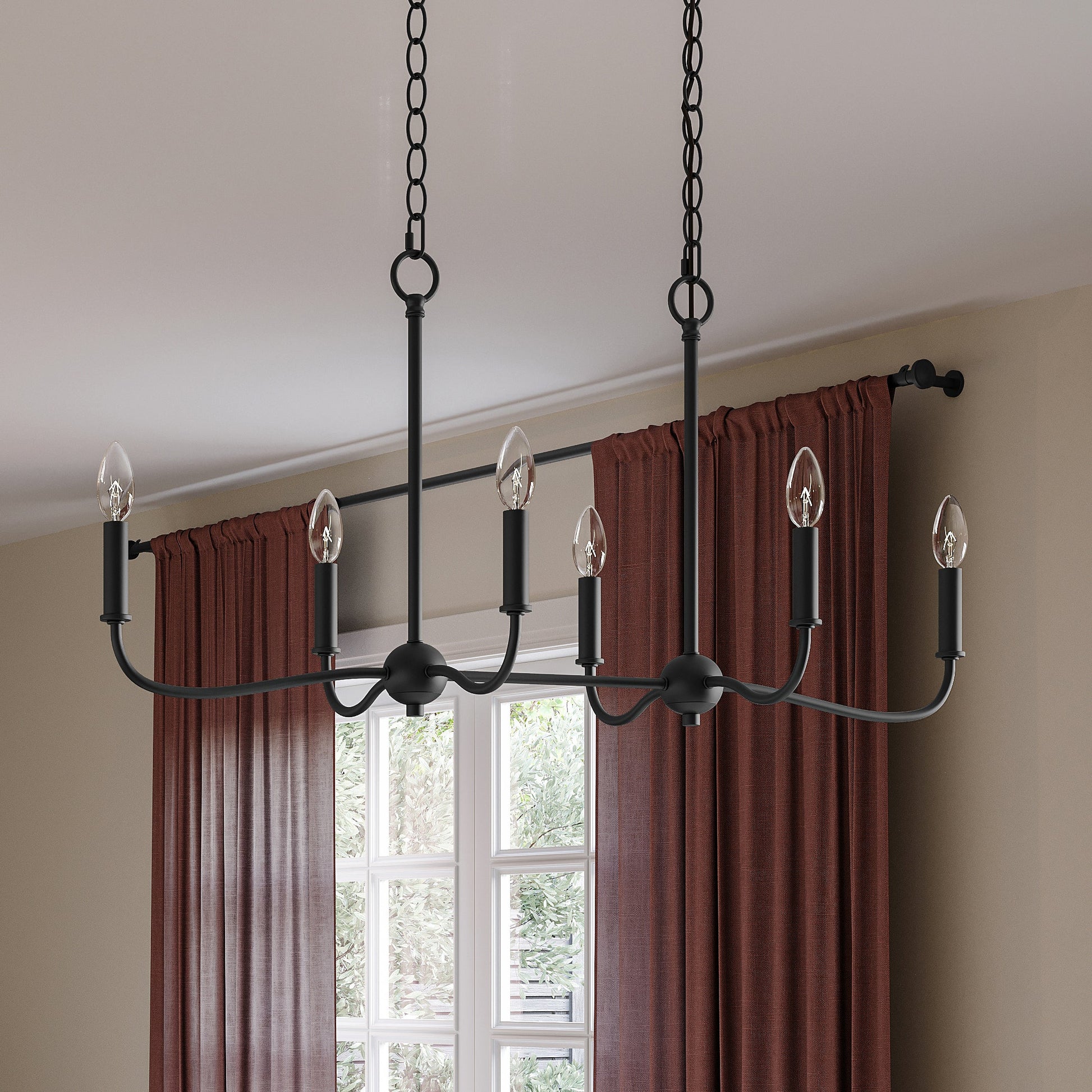 Progress Lighting P400466-31M Ilia Matte Black Linear Chandelier - Close-Up Detail Day View