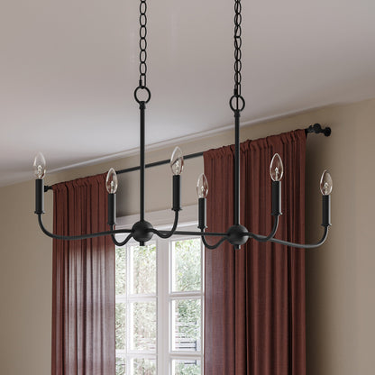 Progress Lighting P400466-31M Ilia Matte Black Linear Chandelier - Close-Up Detail Day View