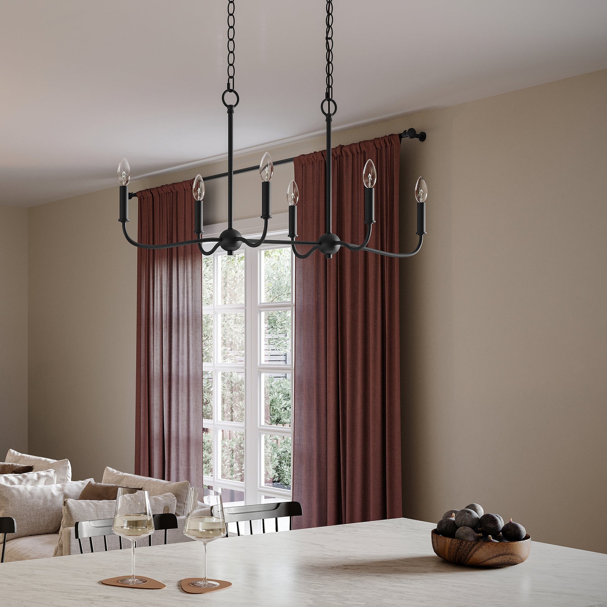 Progress Lighting P400466-31M Ilia Matte Black Linear Chandelier - Dining Room Lifestyle Day View