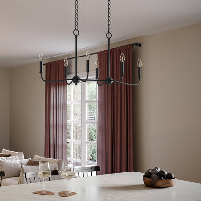 Progress Lighting P400466-31M Ilia Matte Black Linear Chandelier - Dining Room Lifestyle Day View