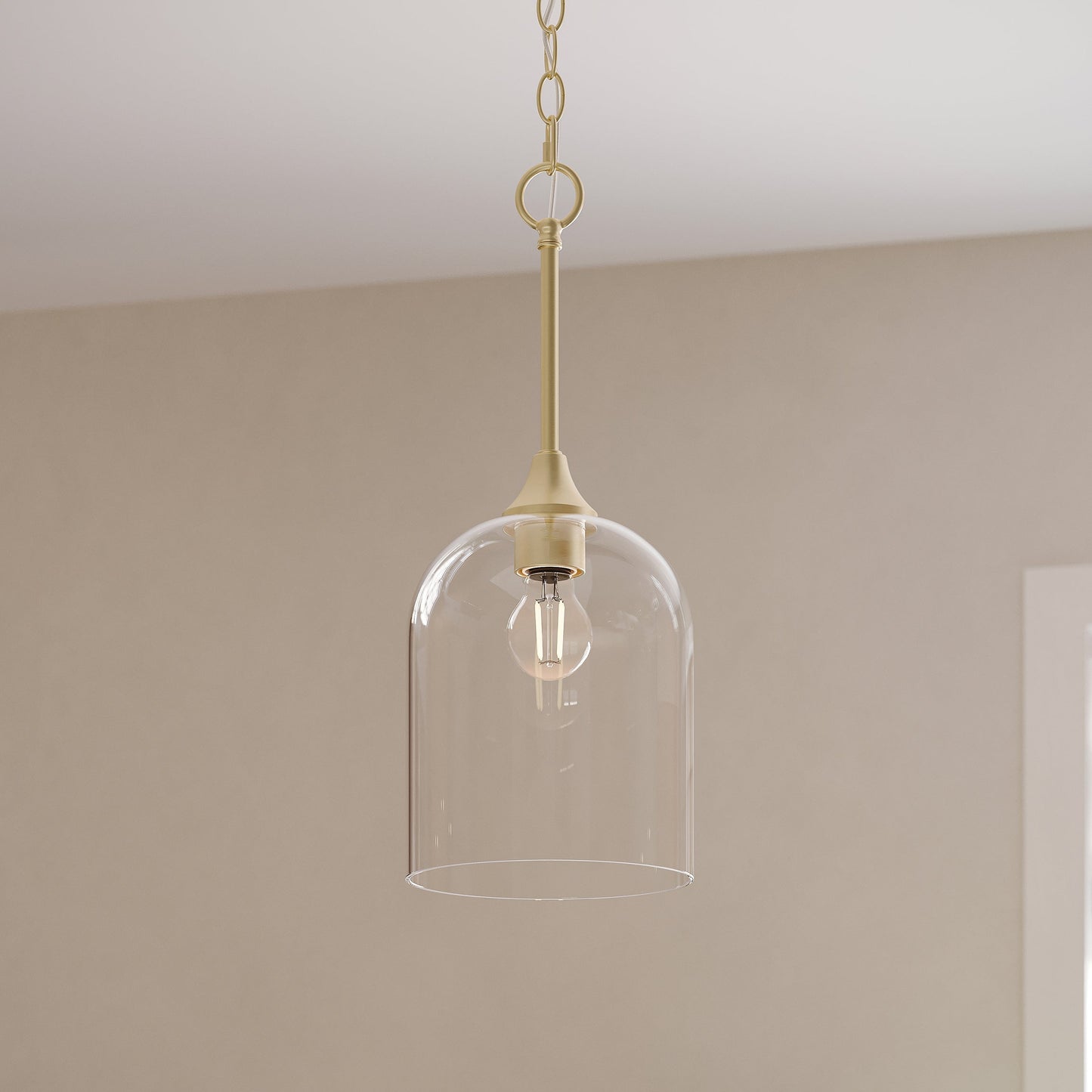 Progress Lighting Ilia P500514-191 Brushed Gold Pendant Light installed in a living room setting