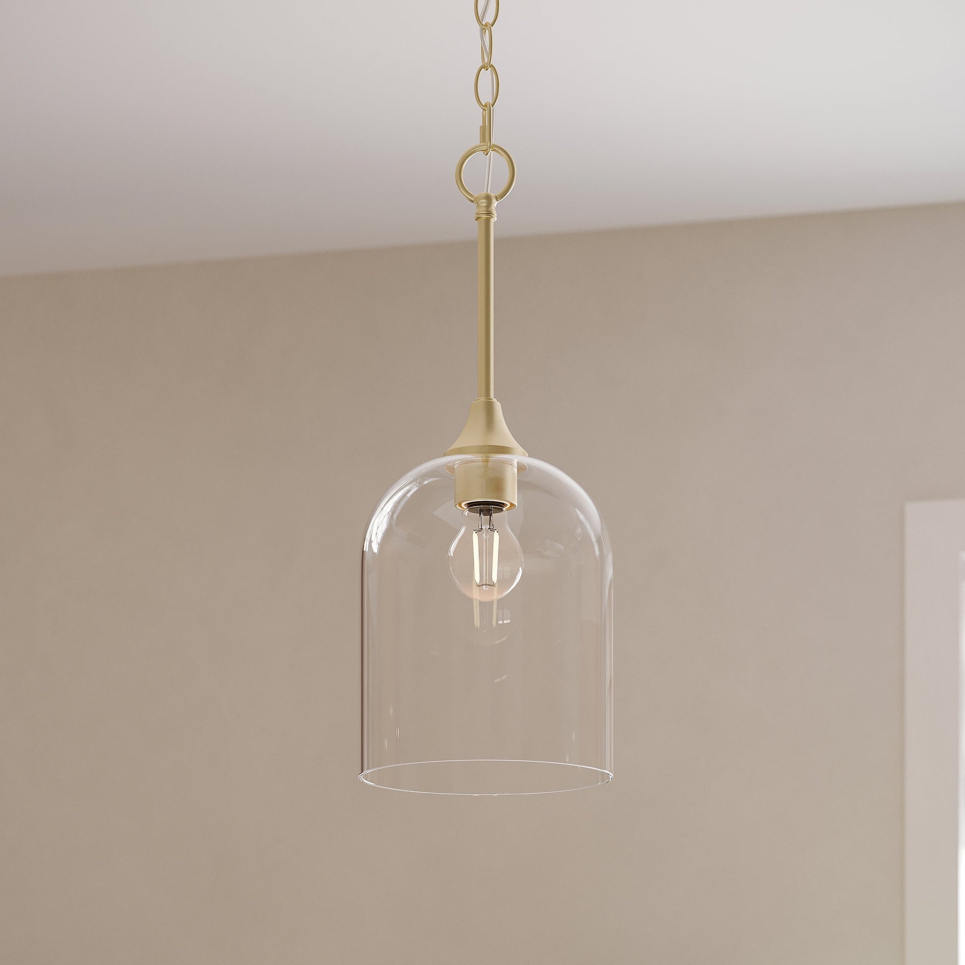 Progress Lighting Ilia P500514-191 Brushed Gold Pendant Light installed in a living room setting