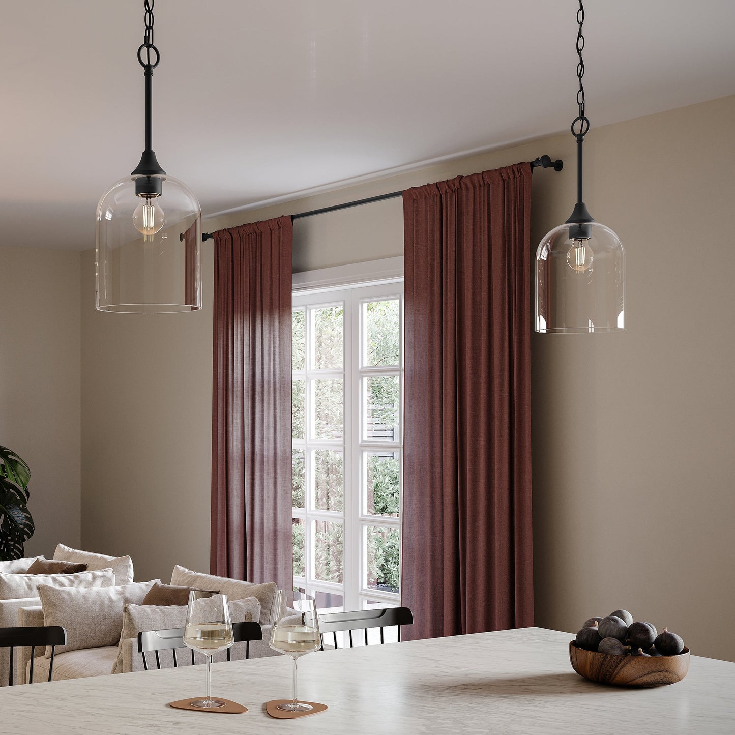 Progress Lighting Ilia P500514-31M Matte Black Pendant in Living Room Lifestyle Setting