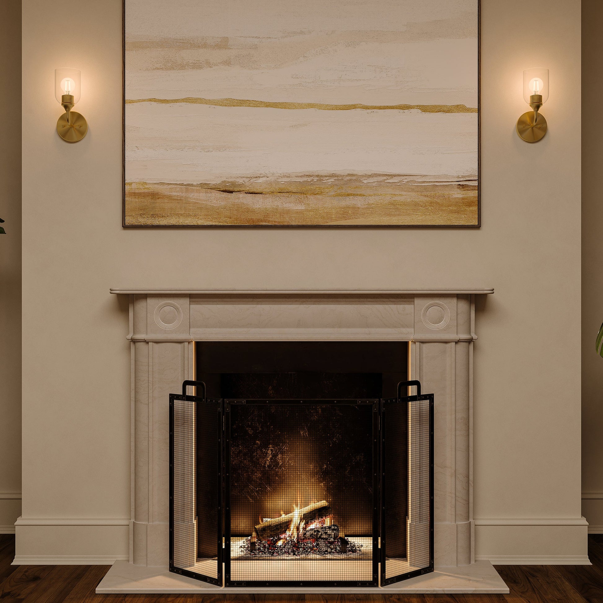 Ilia wall sconces installed at night
