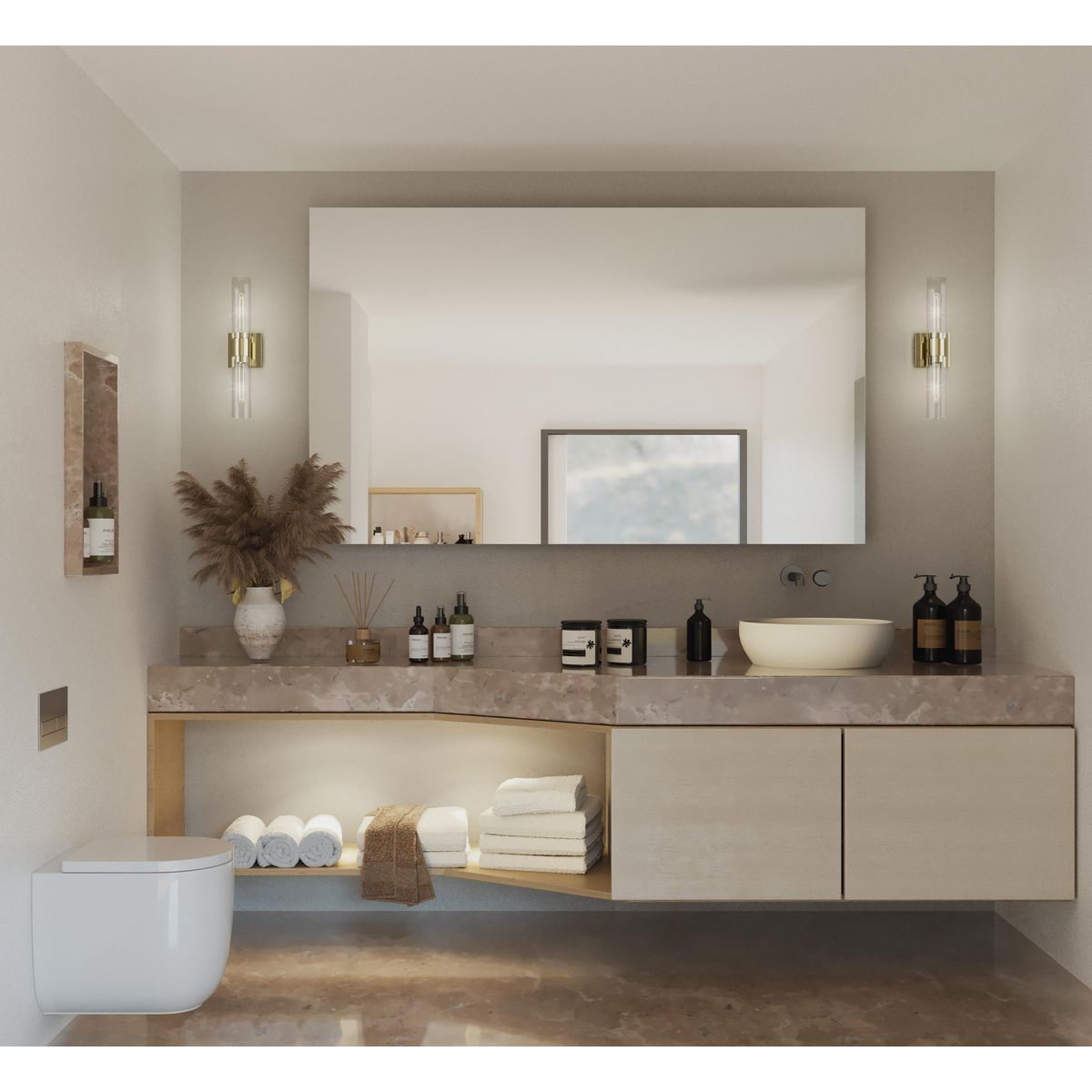 Progress Lighting P300300-012 Clarion 2 Light Satin Brass Bath Vanity Wall Light Lifestyle Room Scene