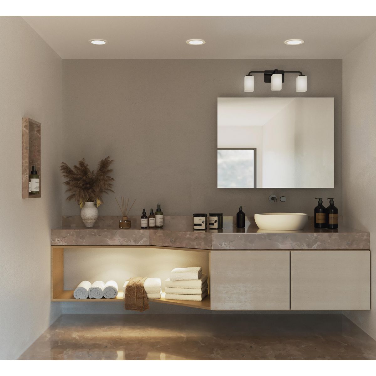 Progress Lighting P300370-31M Cowan 3 light matte black bath vanity wall light in bathroom