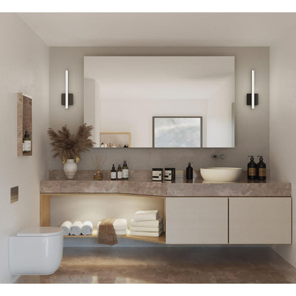 Progress Lighting P710110-31M-CS Phase 4 LED matte black linear bath vanity wall light in bathroom setting