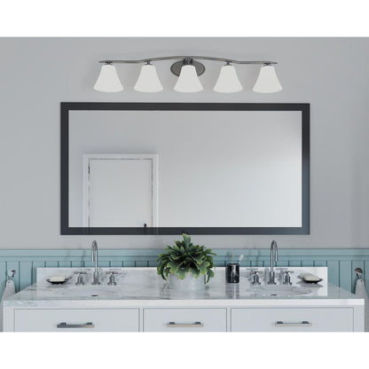Progress Lighting P2016-09 Bravo 5 light brushed nickel bath vanity wall light installed above mirror