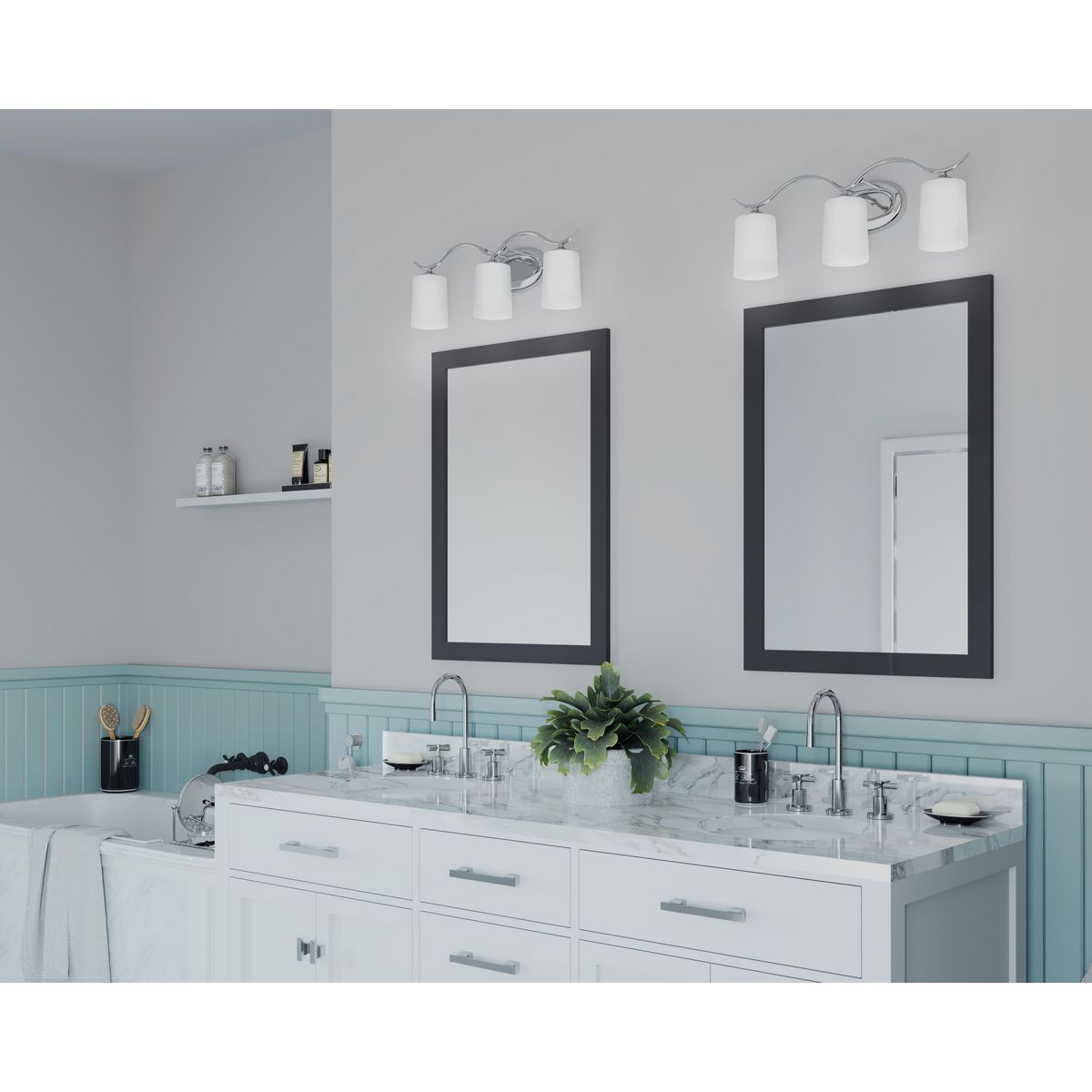 Progress Lighting P2020-15 Inspire 3 light polished chrome bath vanity wall light in bathroom setting