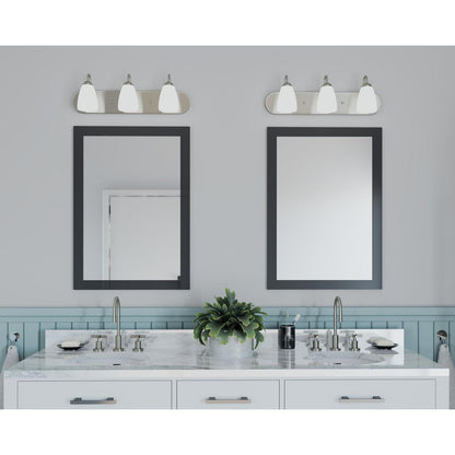 Progress Lighting P2708-09 Gather 3 light bath vanity wall light installed above bathroom mirrors