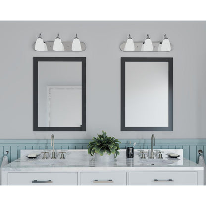 Progress Lighting Gather 3 light polished chrome bath vanity wall lights installed above bathroom mirrors