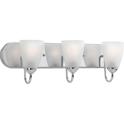 Progress Lighting Gather 3 light polished chrome bath vanity wall light with etched glass shades
