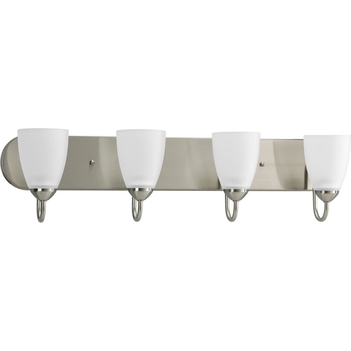 Progress Lighting Gather 4 light brushed nickel bath vanity wall light with etched glass shades