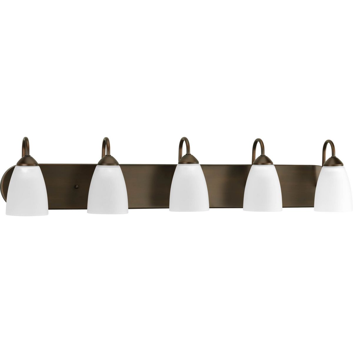 Progress Lighting P2713-20 Gather 5 light antique bronze bath vanity wall light with etched glass shades