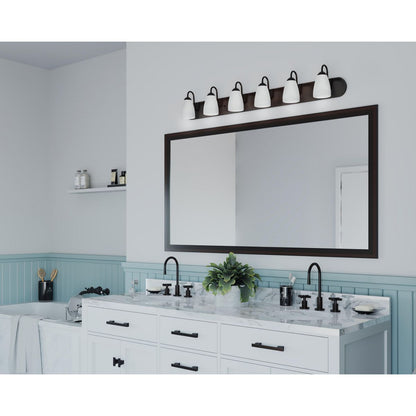 Progress Lighting P2714-20 Gather 6 light bath vanity wall light installed above mirror