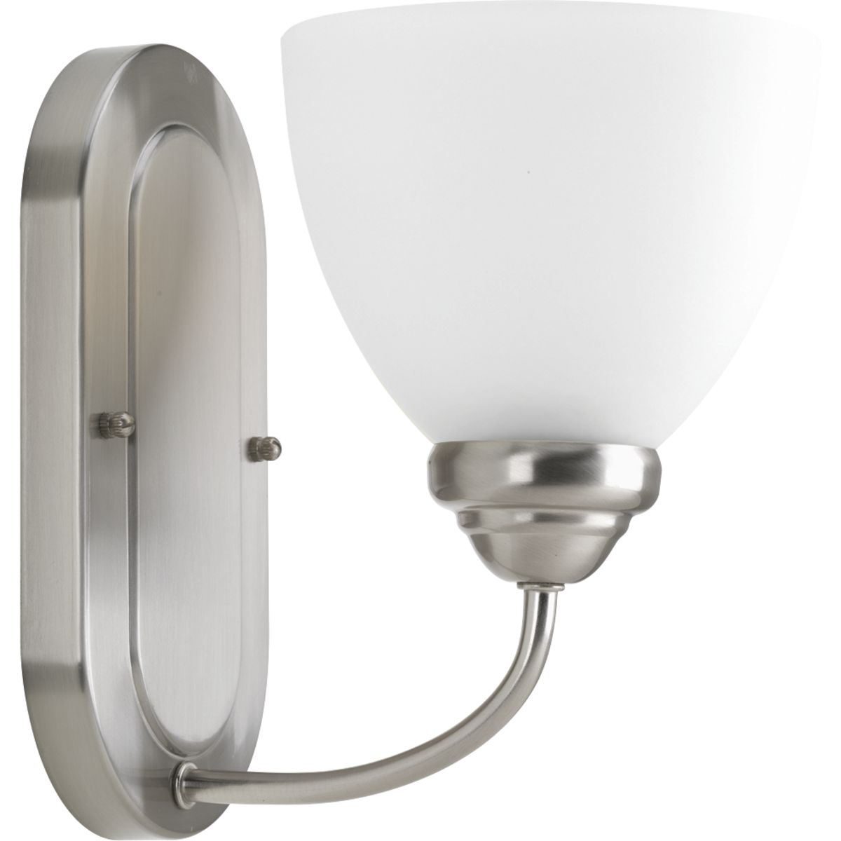 Progress Lighting Heart one light brushed nickel bath vanity wall light with etched glass shade