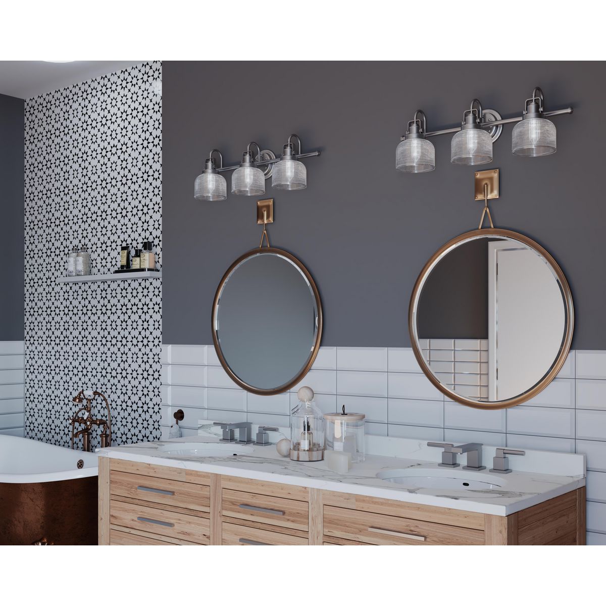 Progress Lighting P2992-81 Archie 3 light bath vanity wall light in bathroom setting