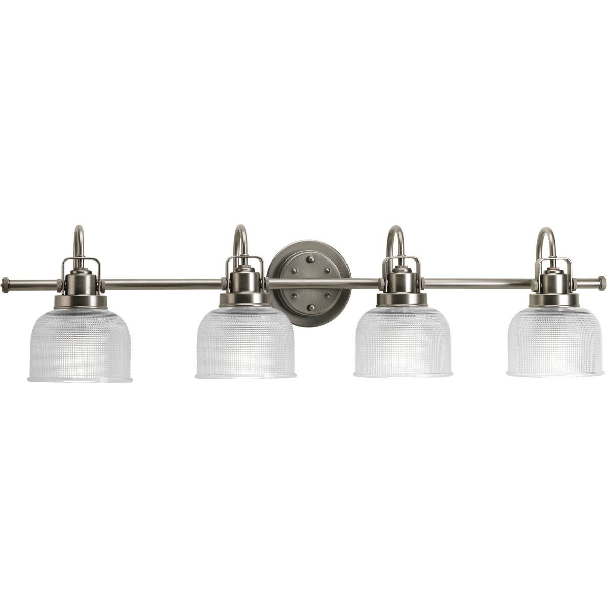 Progress Lighting Archie 4 light bath vanity wall light in antique nickel with clear prismatic glass shades