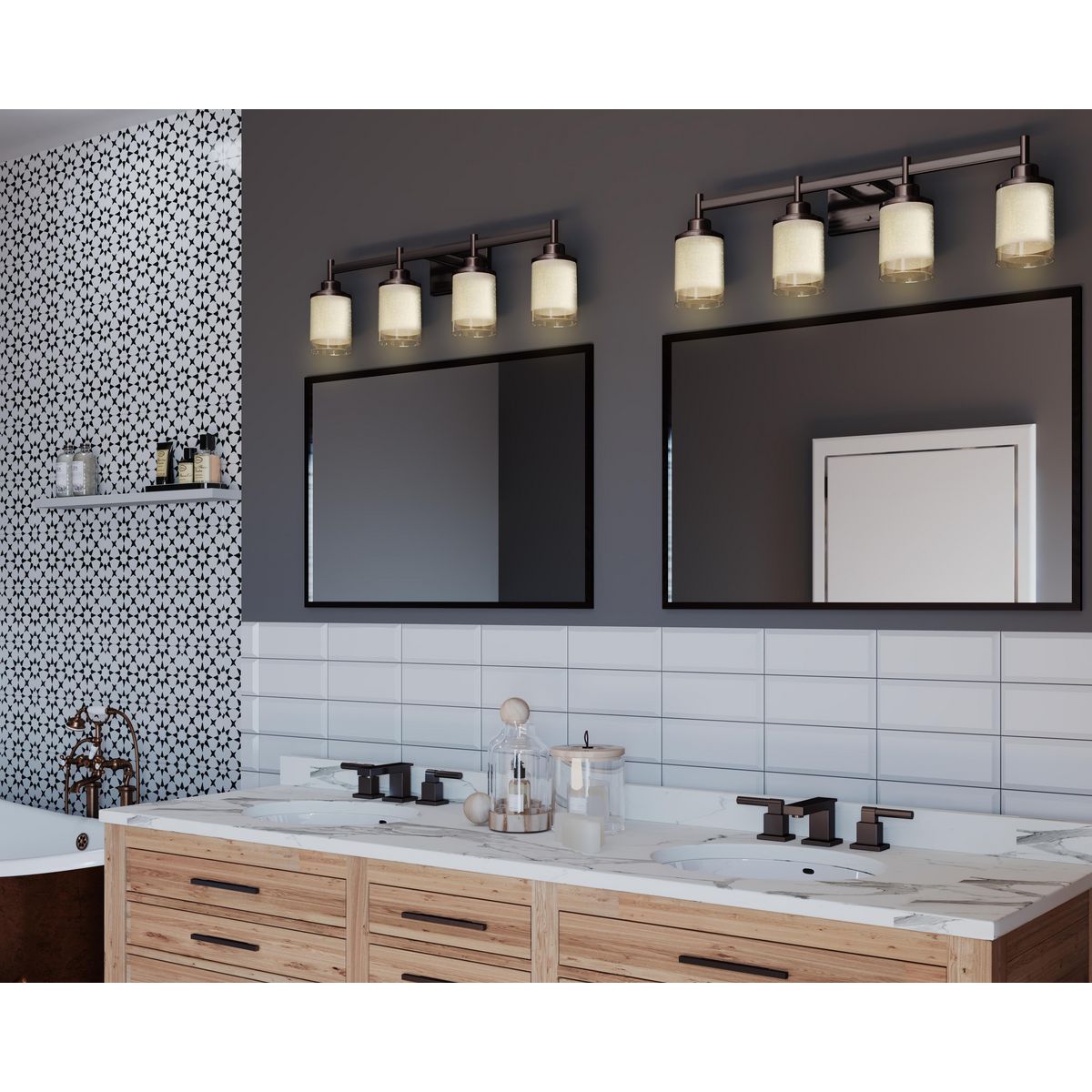 Progress Lighting P2998-20 Alexa 4 light antique bronze bath vanity wall light in bathroom setting