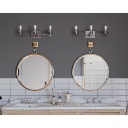Progress Lighting P300010-009 Debut 3 light brushed nickel bath vanity wall light in bathroom setting