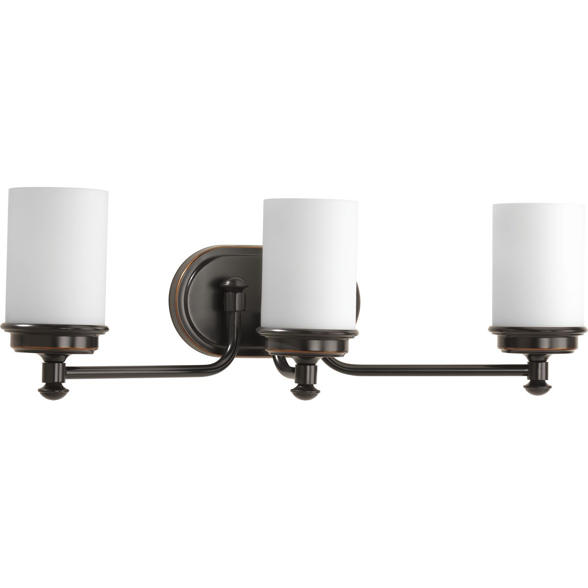 Progress Lighting Glide 3 light rubbed bronze bath vanity wall light with etched opal glass